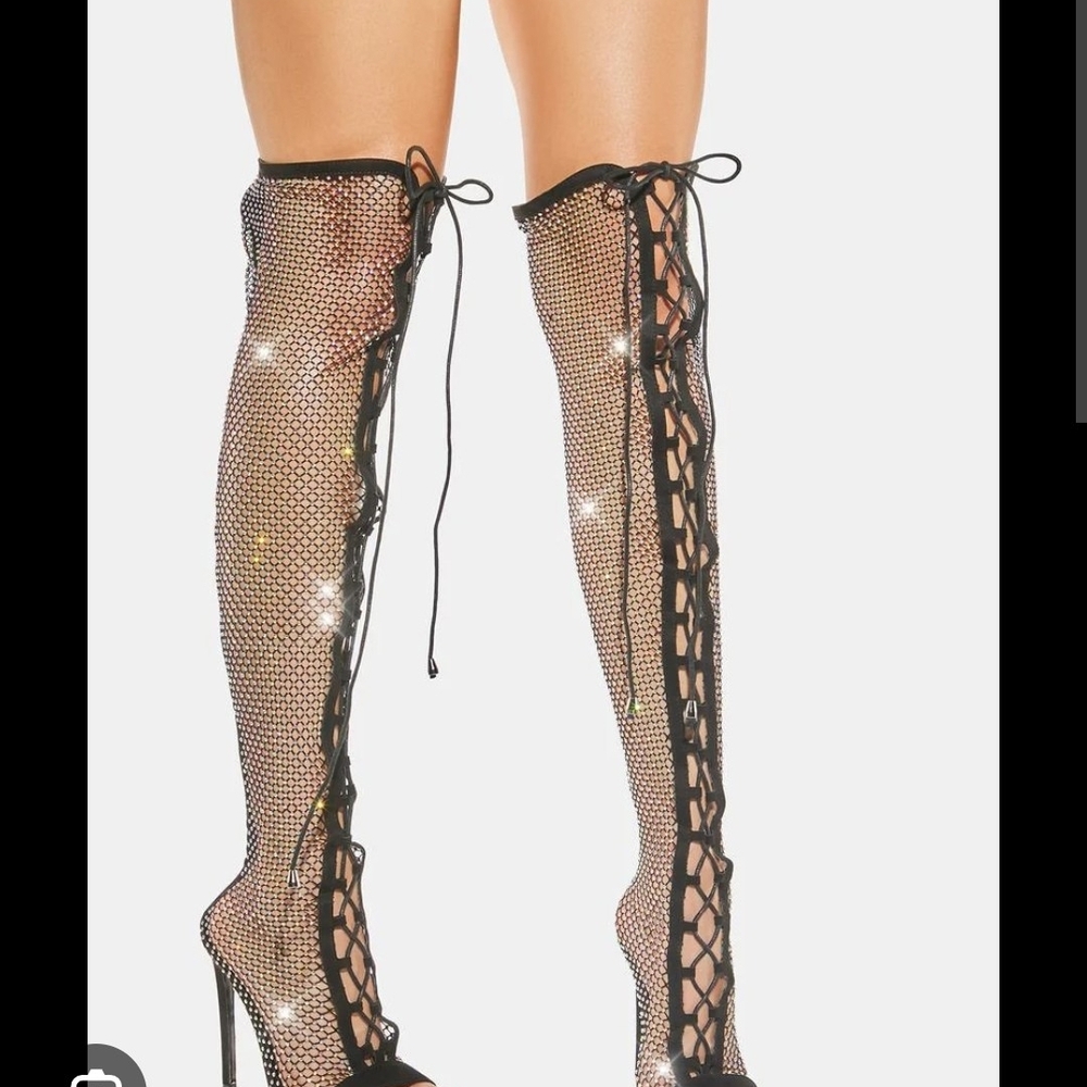 Sparkling Rhinestone Lace-Up Over-the-Knee Boots